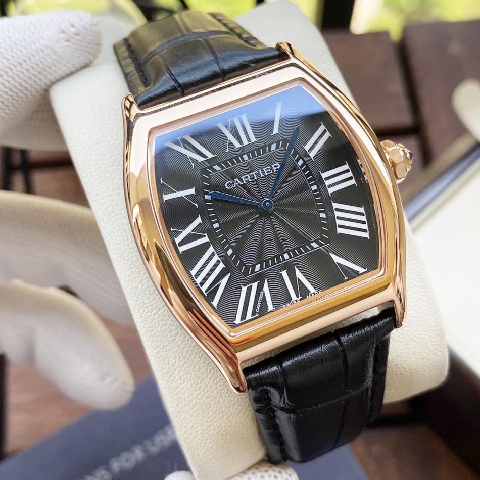 CARTIER TORTUE 40MM STEEL CASE LEATHER STRAP