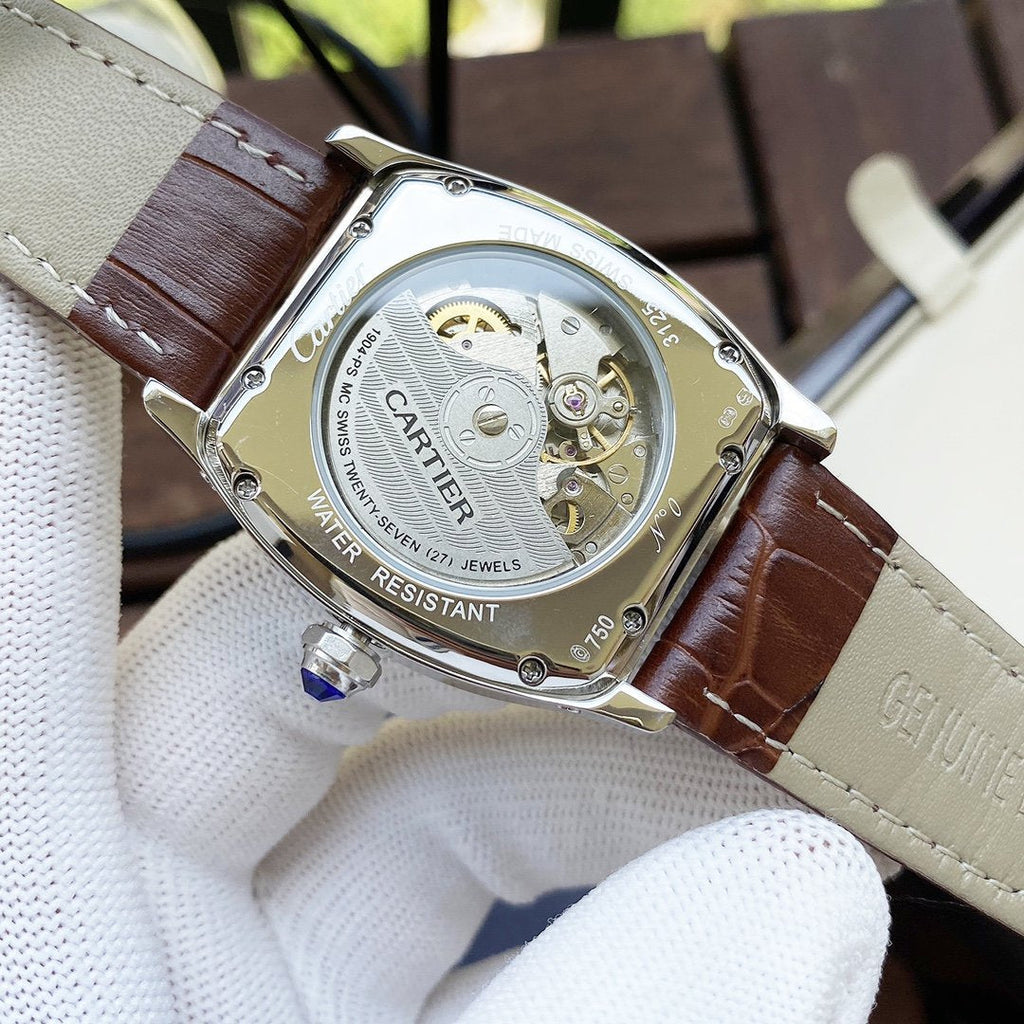 CARTIER TORTUE 40MM STEEL CASE LEATHER STRAP