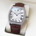 CARTIER TORTUE 40MM DIAMOND BEZEL LEATHER STRAP