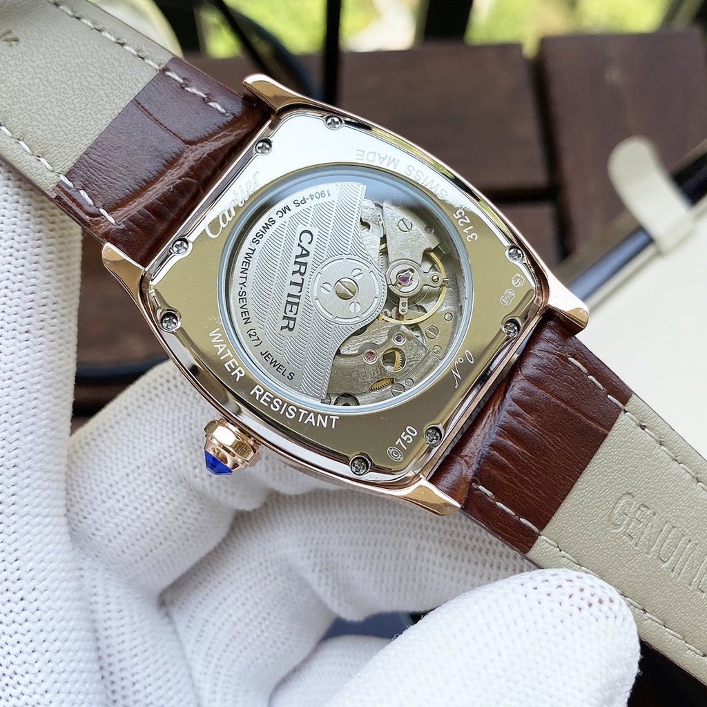 CARTIER TORTUE 40MM DIAMOND BEZEL LEATHER STRAP
