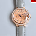 CARTIER BALLON BLEU 33MM ROSE GOLD GREY LEATHER