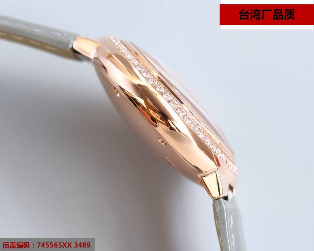 CARTIER BALLON BLEU 33MM ROSE GOLD GREY LEATHER