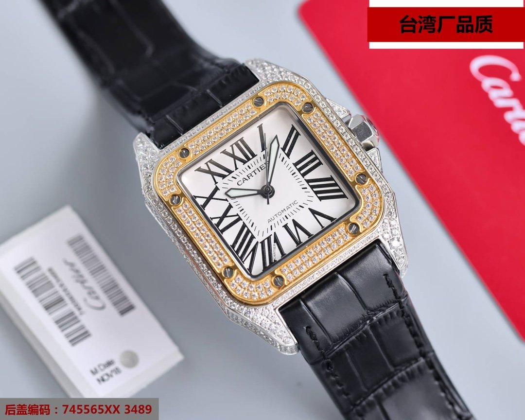 CARTIER SANTOS 100XL 42MM DIAMOND GOLD BEZEL