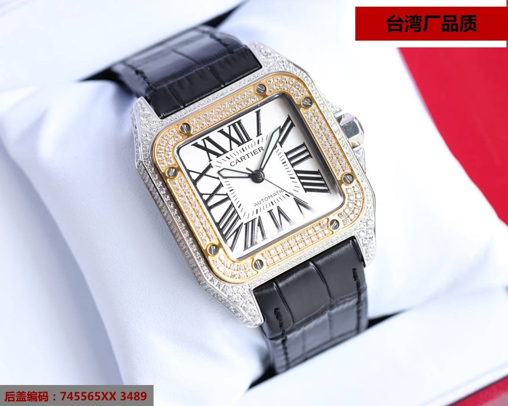 CARTIER SANTOS 100XL 42MM DIAMOND GOLD BEZEL