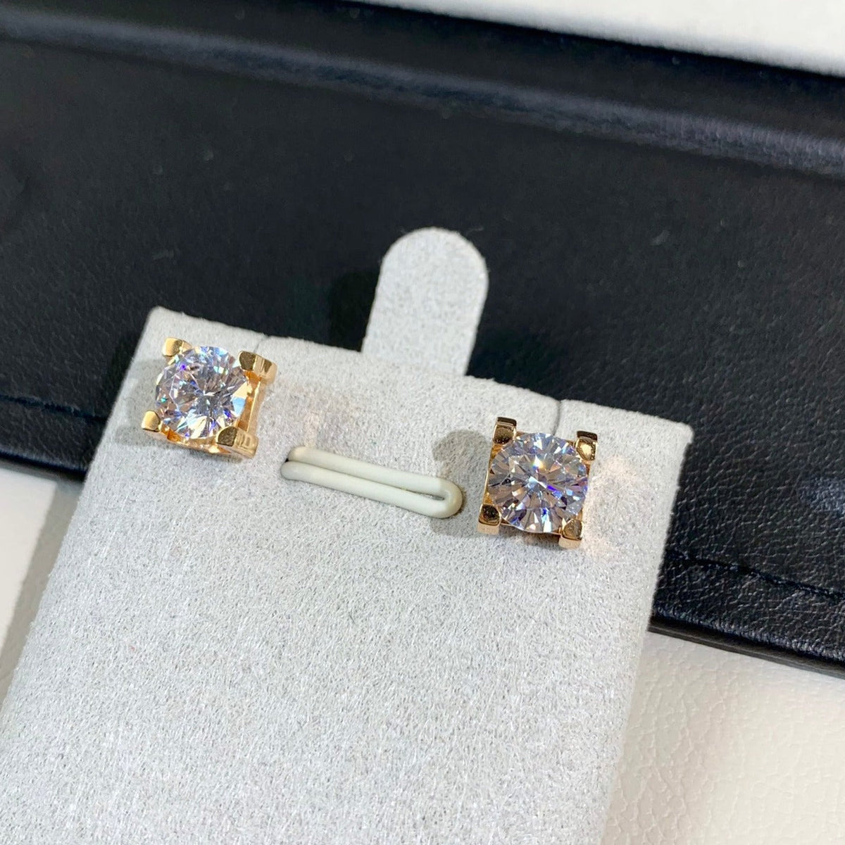 CARTIER 6MM DIAMOND PINK GOLD STUD EARRINGS