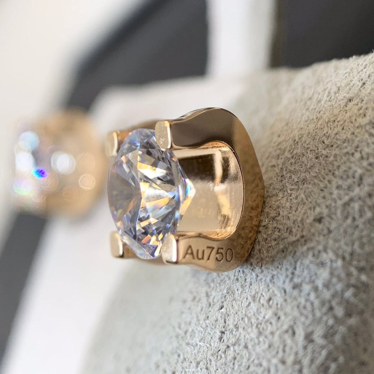 CARTIER 6MM DIAMOND PINK GOLD STUD EARRINGS