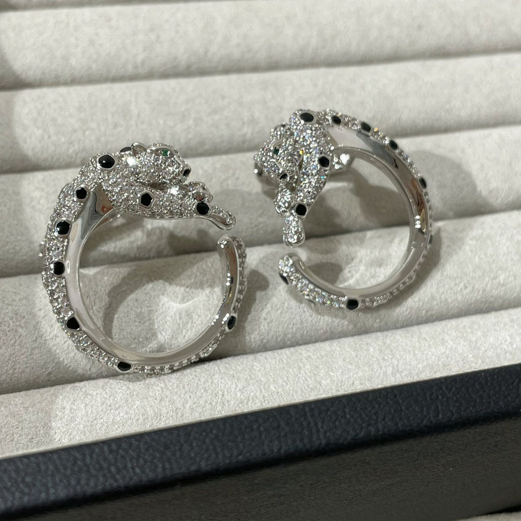 CARTIER PANTHERE DIAMOND ONYX GREEN EMERAL SILVER EARRINGS