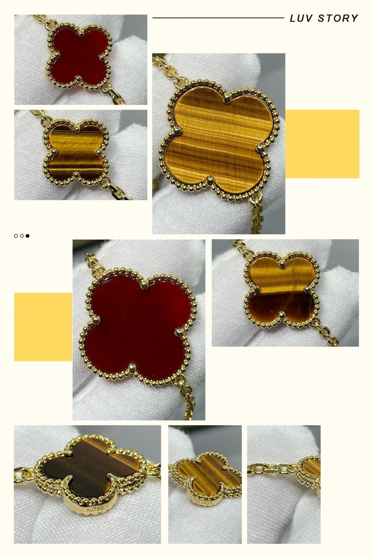 Van Cleef & Arpels CLOVER 16 MOTIF CARNELIAN TIGER EYE PINK GOLD NECKLACE