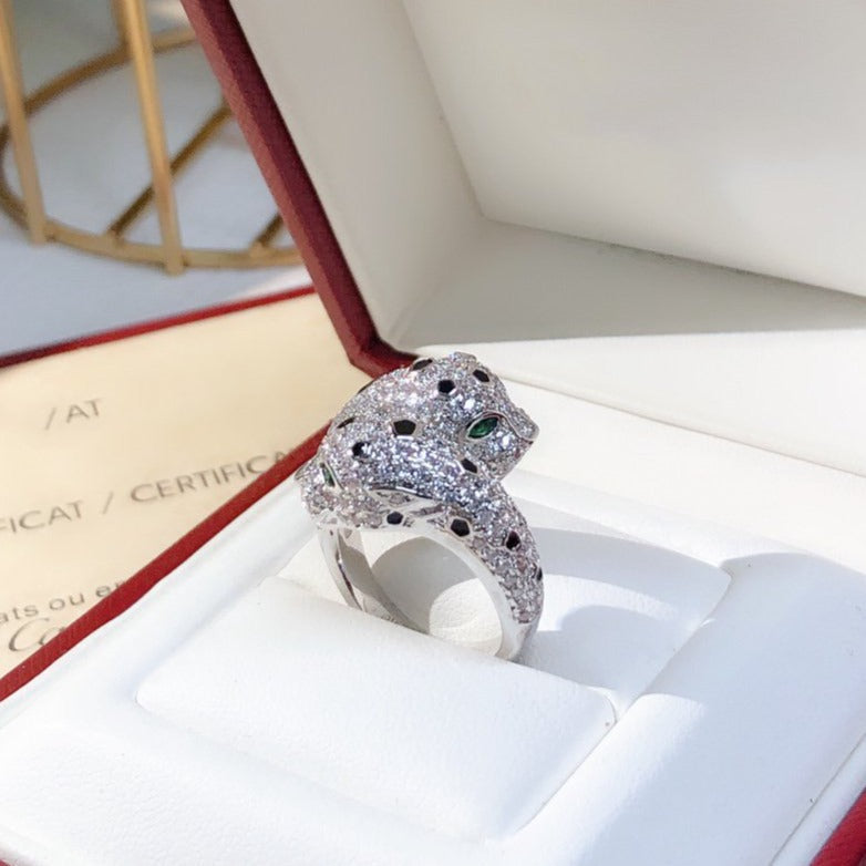CARTIER DOUBLE PANTHERE SILVER DIAMOND RING