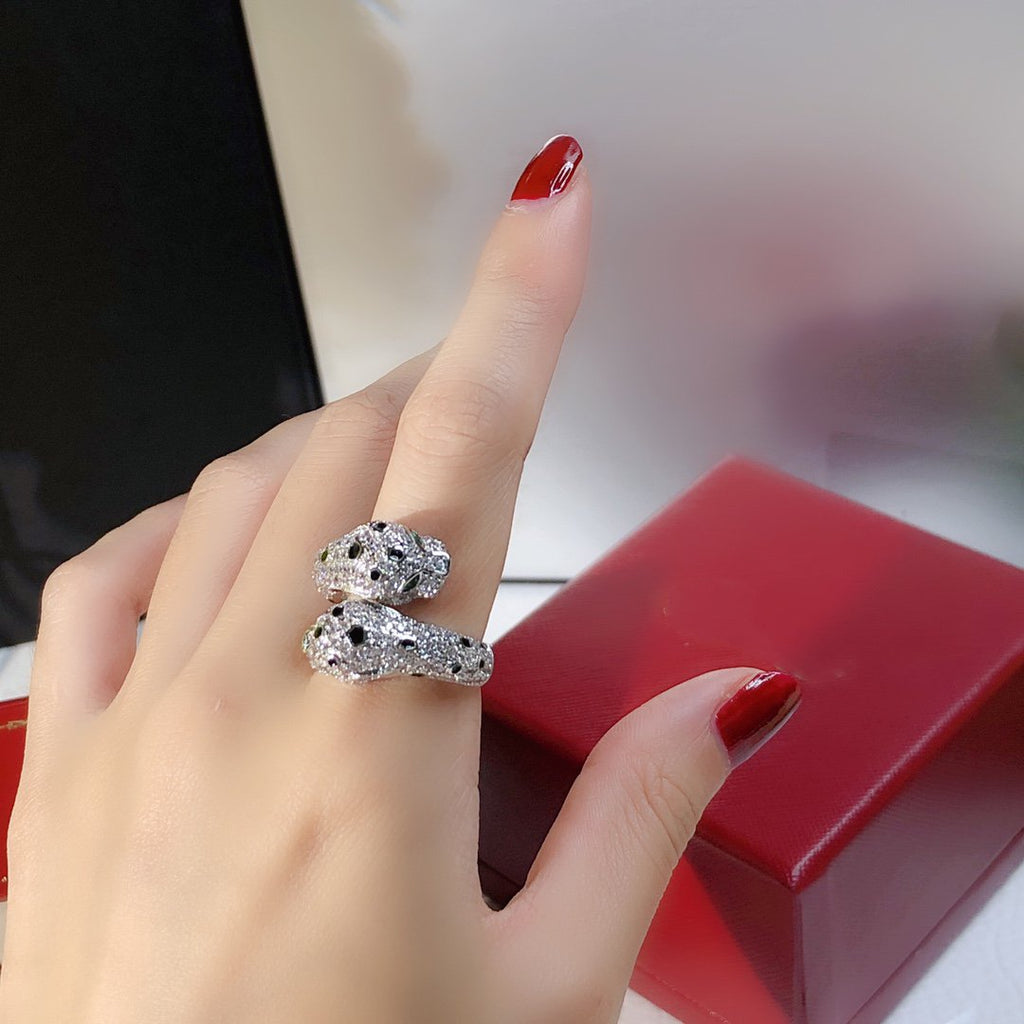 CARTIER DOUBLE PANTHERE SILVER DIAMOND RING
