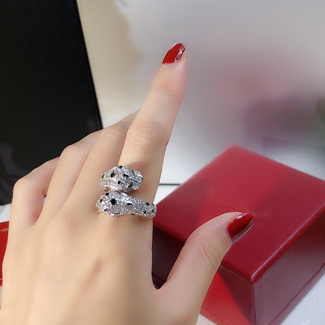 CARTIER DOUBLE PANTHERE SILVER DIAMOND RING