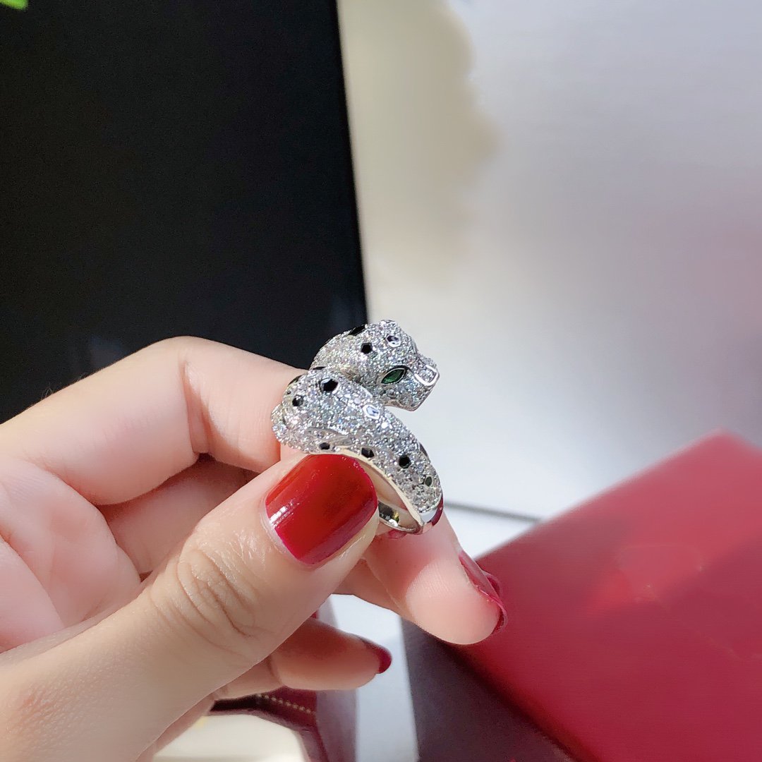 CARTIER DOUBLE PANTHERE SILVER DIAMOND RING