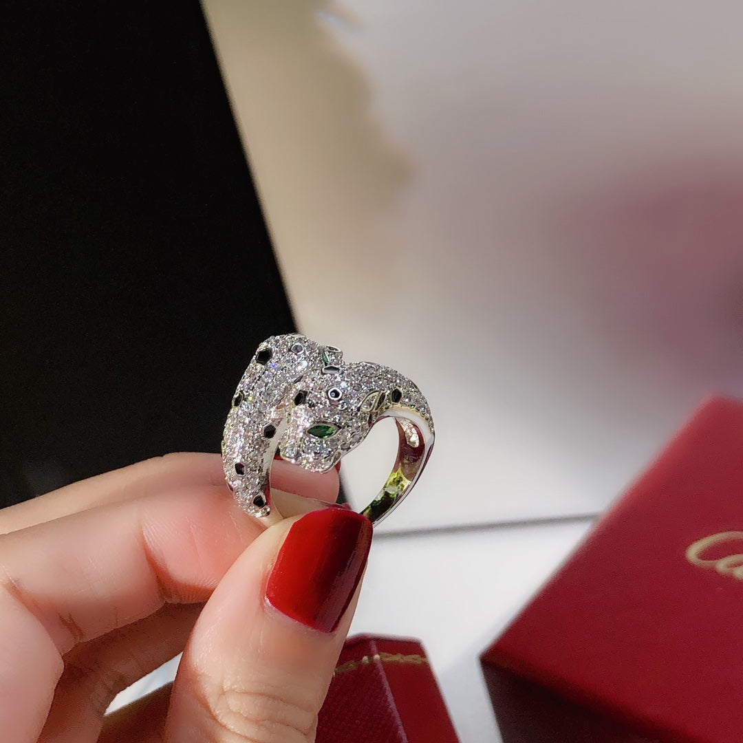 CARTIER DOUBLE PANTHERE SILVER DIAMOND RING
