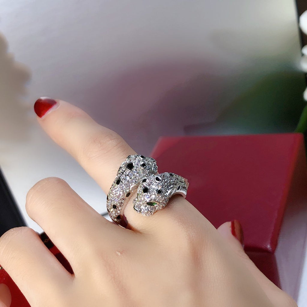 CARTIER DOUBLE PANTHERE SILVER DIAMOND RING
