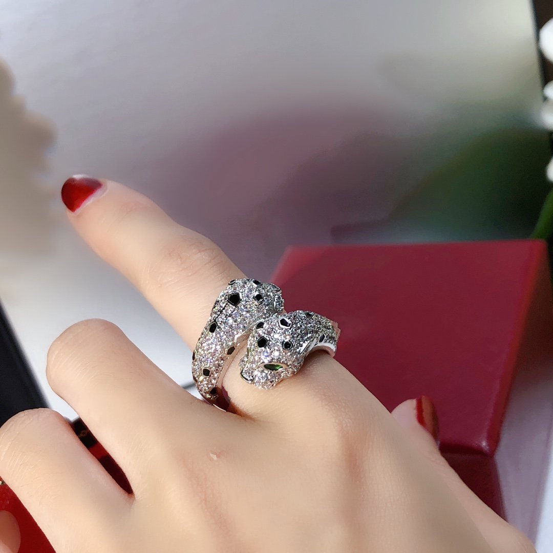 CARTIER DOUBLE PANTHERE SILVER DIAMOND RING