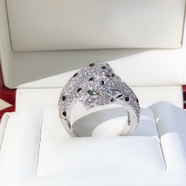 CARTIER DOUBLE PANTHERE SILVER DIAMOND RING