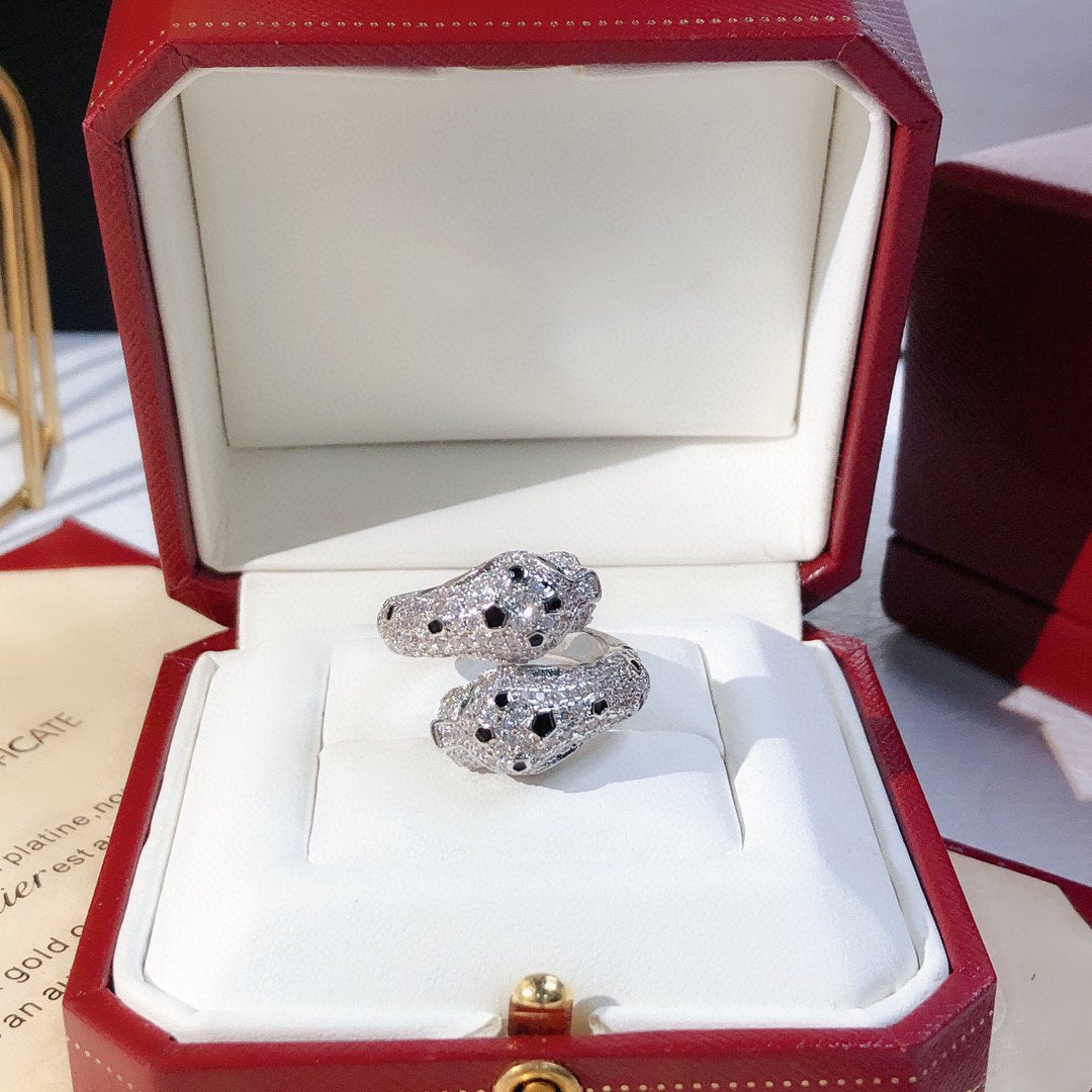 CARTIER DOUBLE PANTHERE SILVER DIAMOND RING
