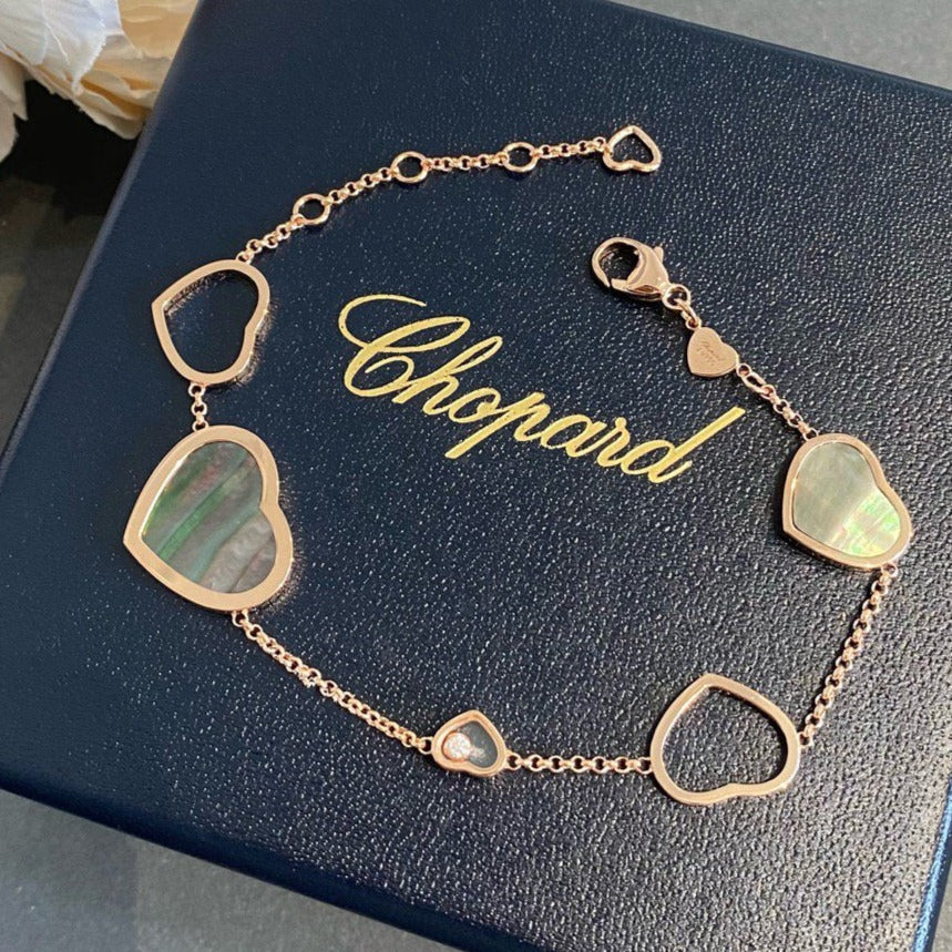CHOPARD HAPPY HEART DARK MOP PINK GOLD BRACELET