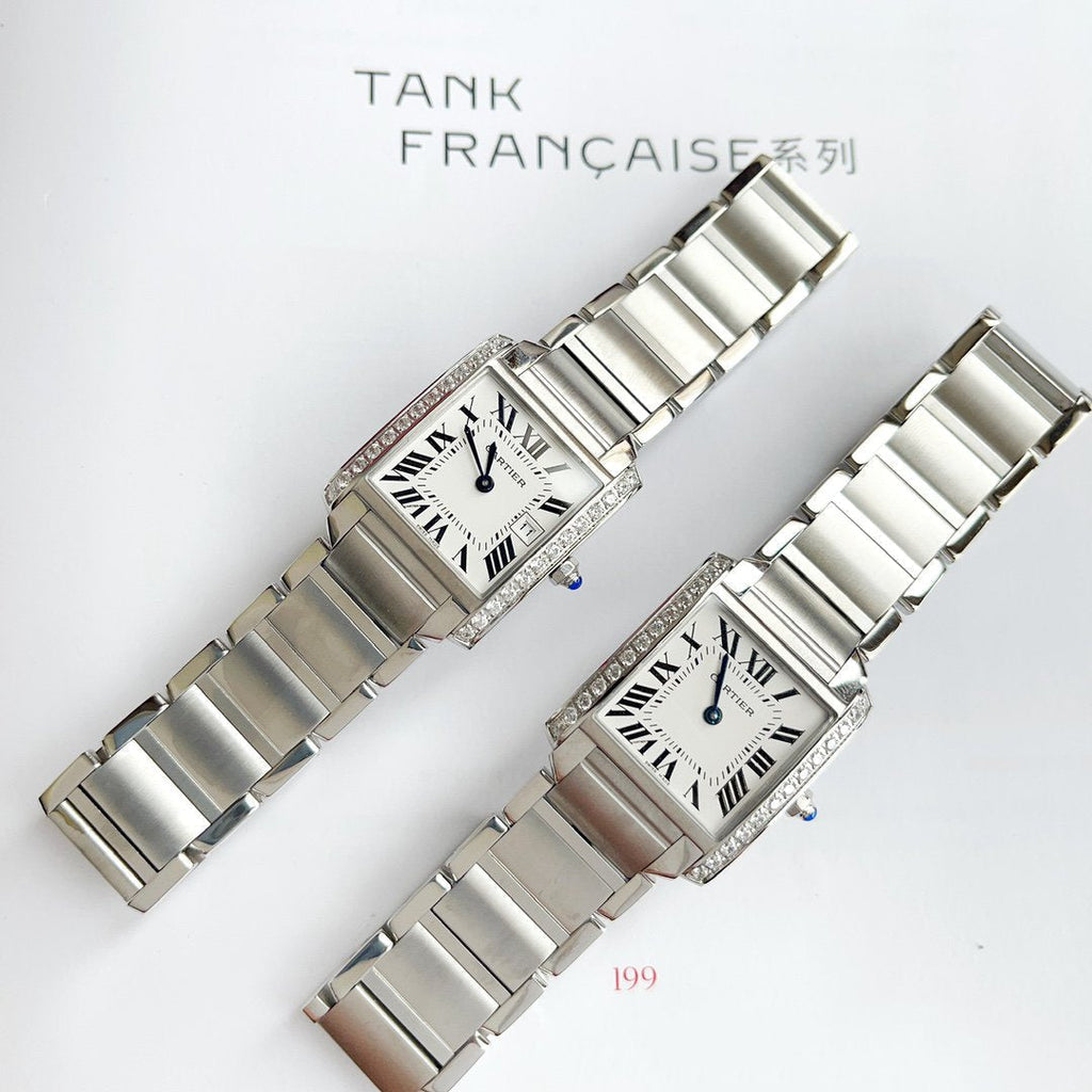 CARTIER TANK FRANCAISE 25 STEEL DIAMOND BEZEL WHITE DIAL