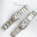CARTIER TANK FRANCAISE 25 STEEL DIAMOND BEZEL WHITE DIAL