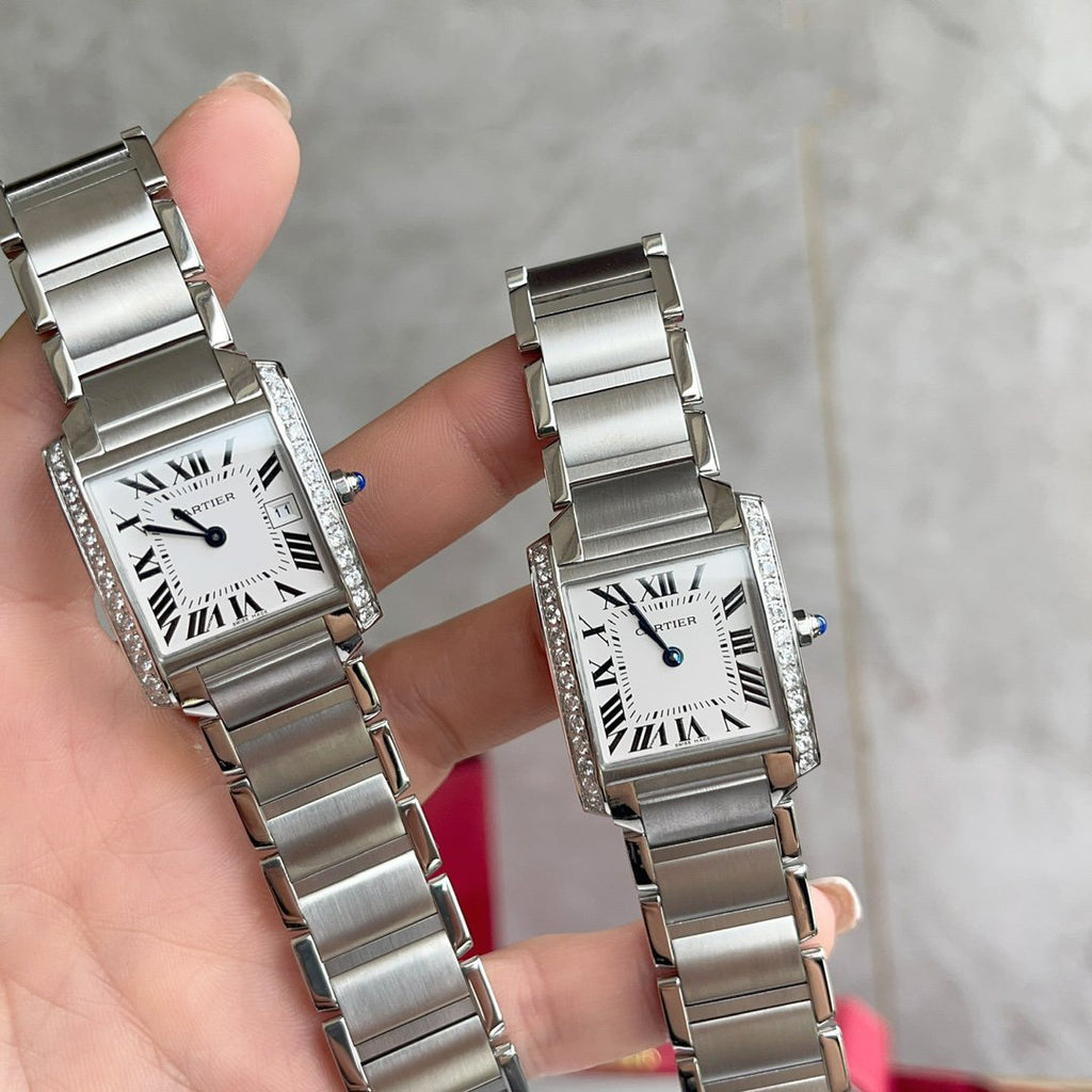 CARTIER TANK FRANCAISE 25 STEEL DIAMOND BEZEL WHITE DIAL