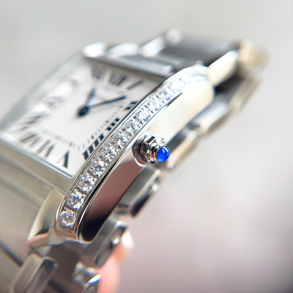 CARTIER TANK FRANCAISE 25 STEEL DIAMOND BEZEL WHITE DIAL