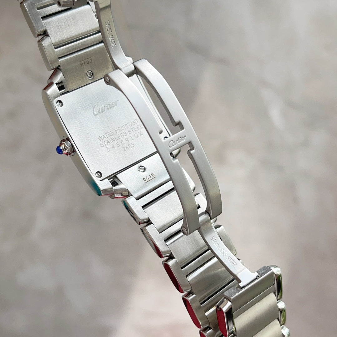 CARTIER TANK FRANCAISE 25 STEEL DIAMOND BEZEL WHITE DIAL