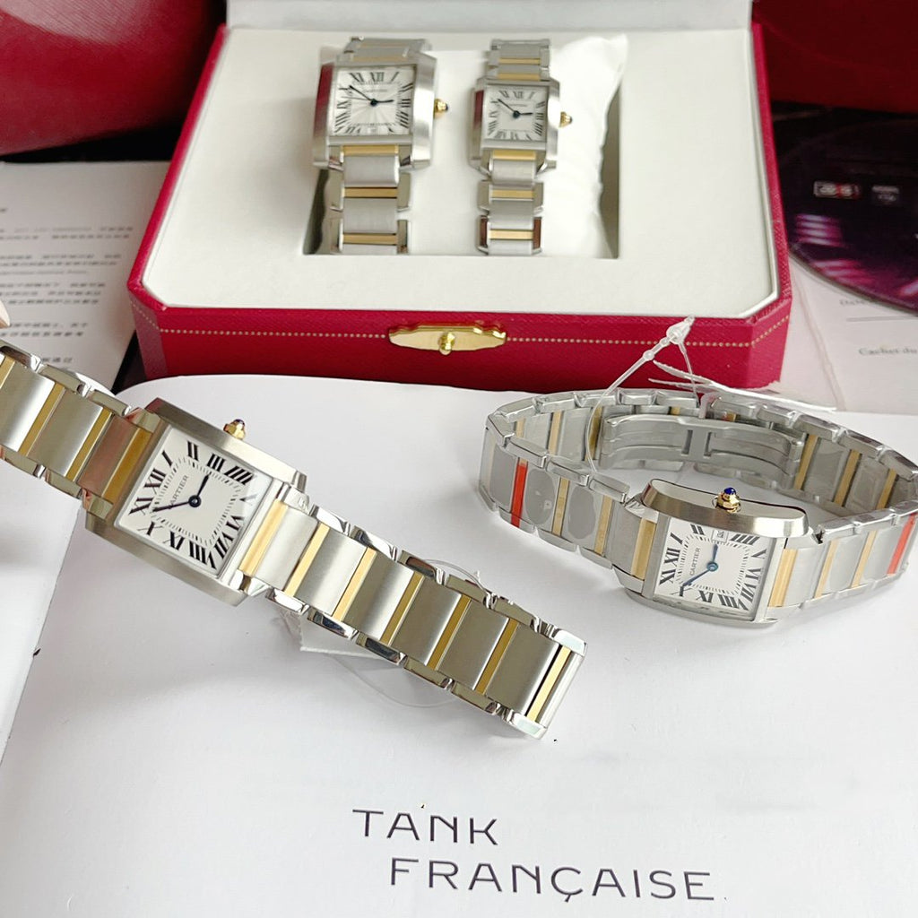 CARTIER TANK FRANCAISE 25 GOLD STEEL WHITE DIAL