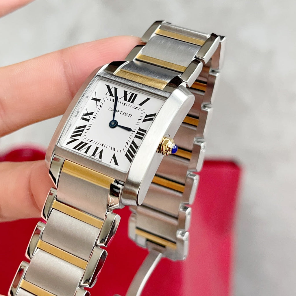 CARTIER TANK FRANCAISE 25 GOLD STEEL WHITE DIAL