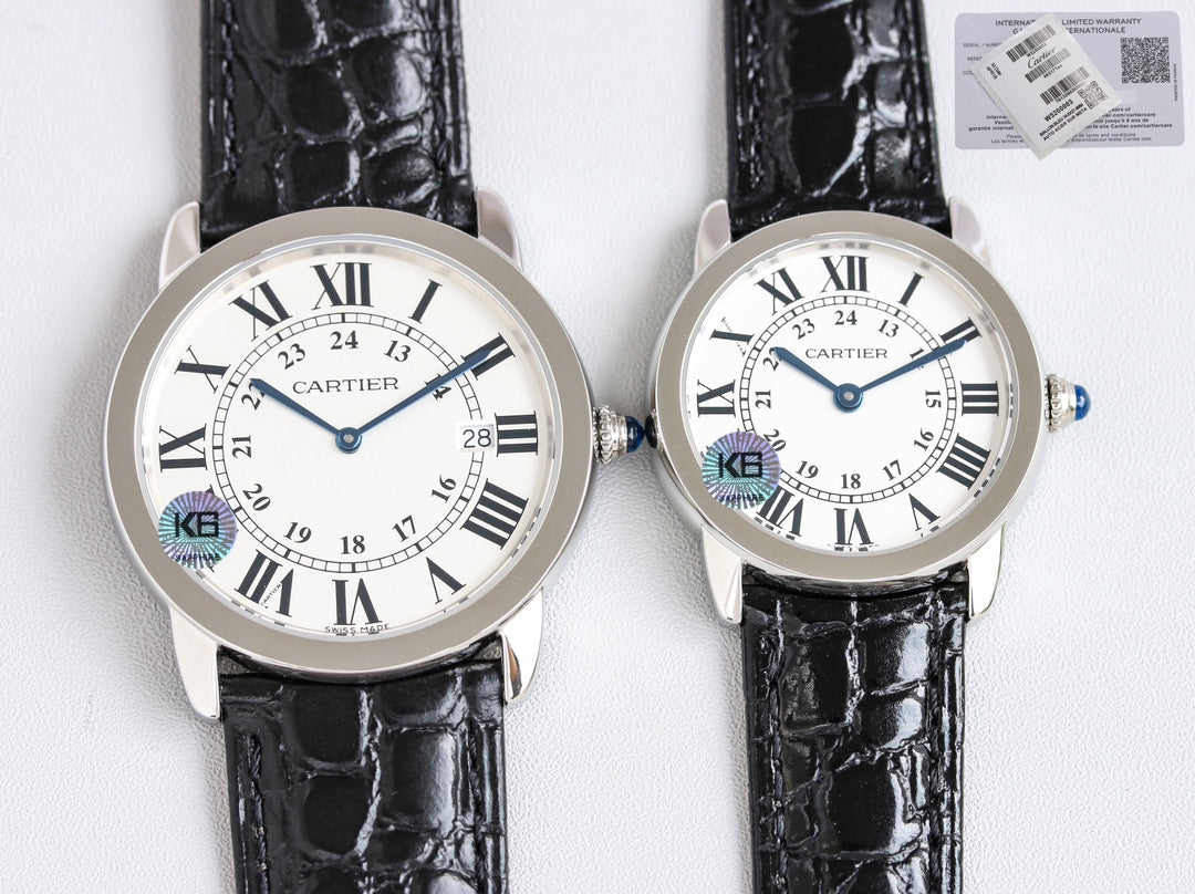 CARTIER RONDE SOLO STEEL BLACK LEATHER