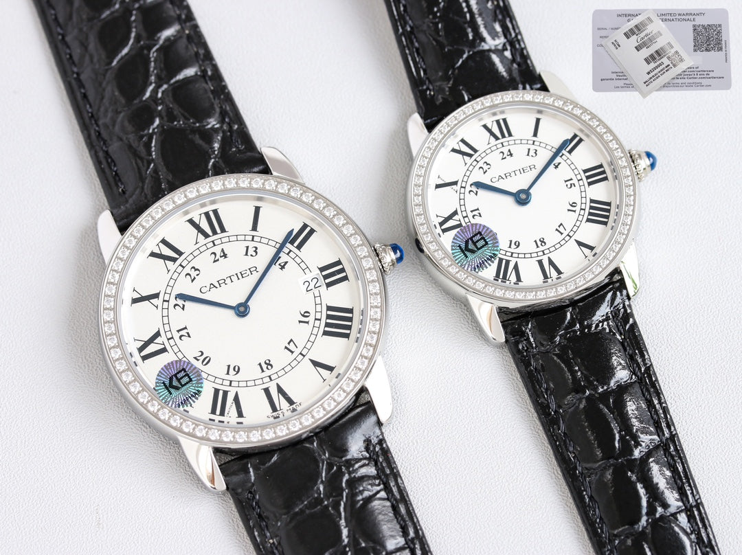 CARTIER RONDE SOLO STEEL BLACK LEATHER