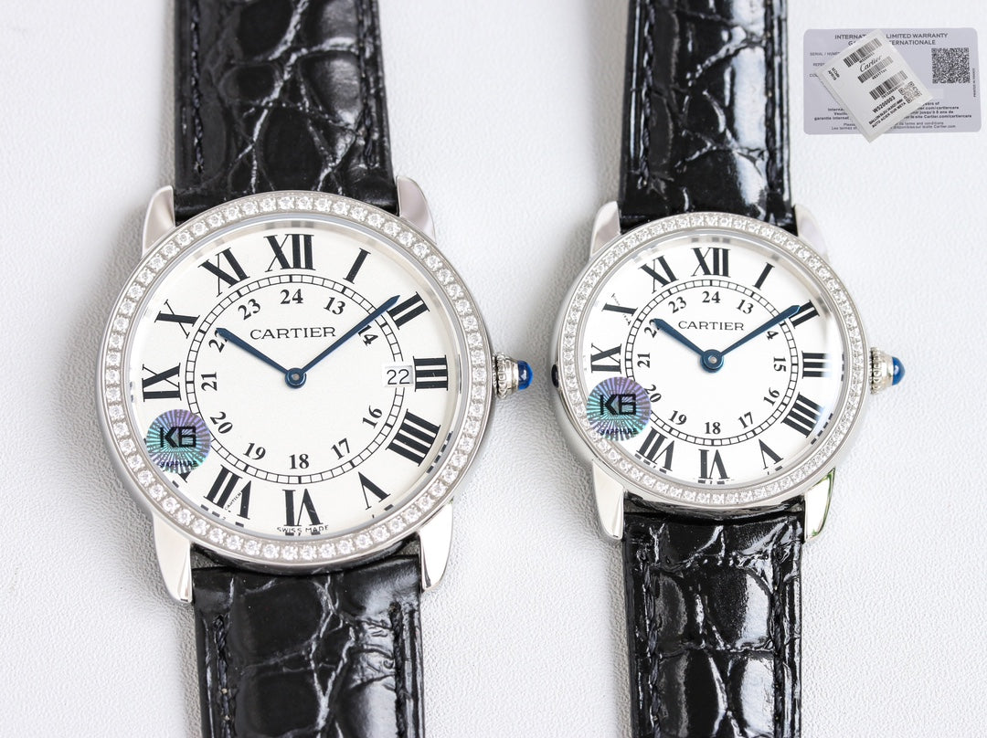 CARTIER RONDE SOLO STEEL BLACK LEATHER