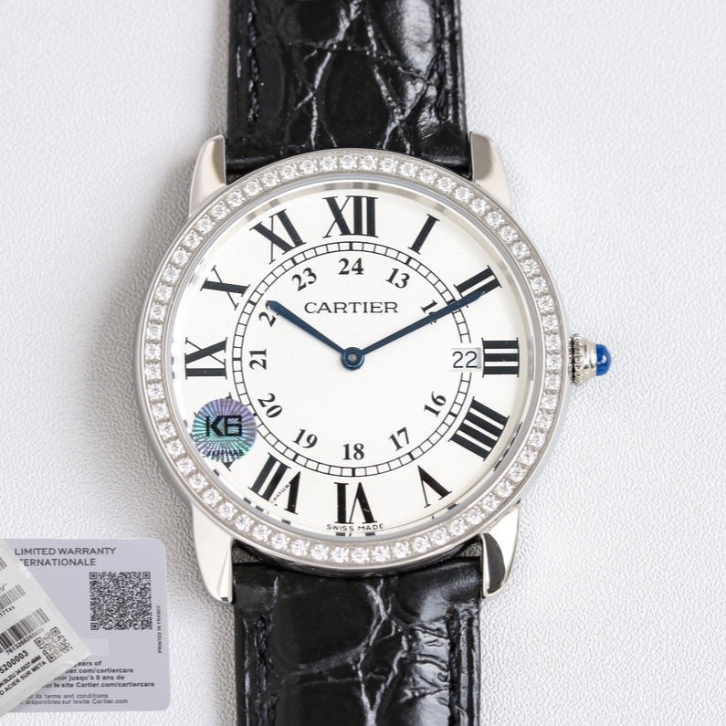 CARTIER RONDE SOLO STEEL BLACK LEATHER