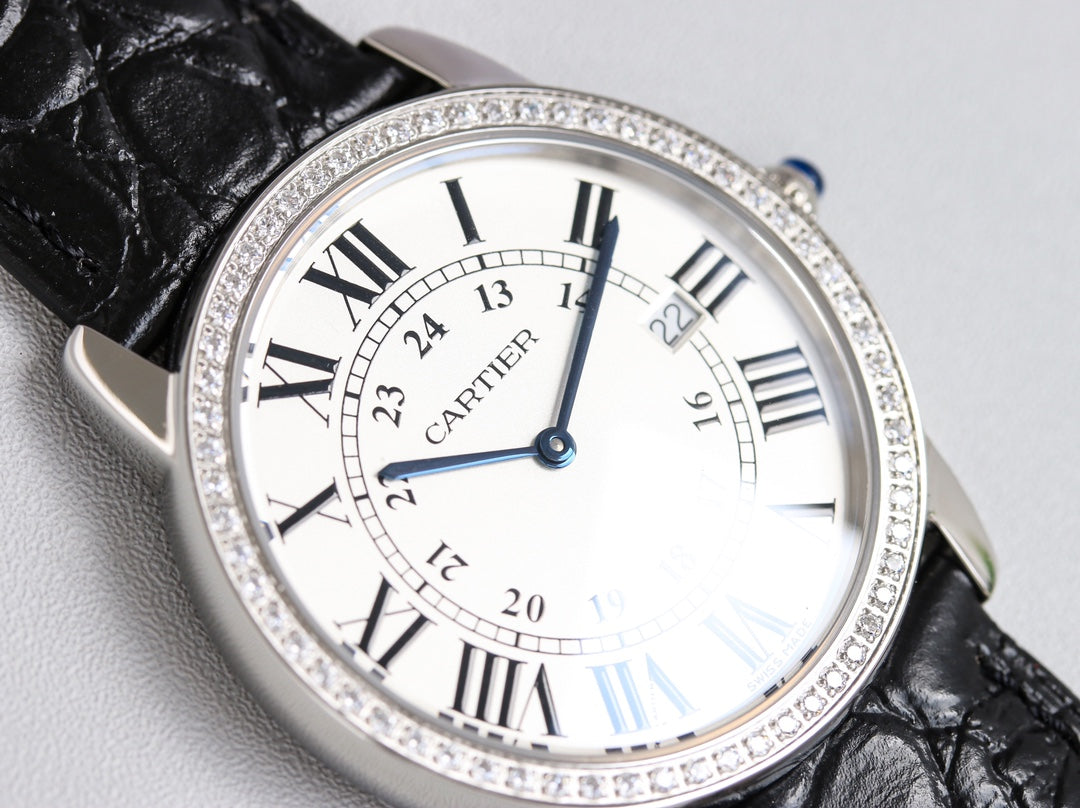 CARTIER RONDE SOLO STEEL BLACK LEATHER
