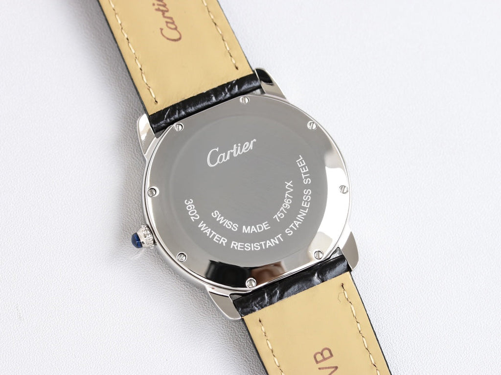 CARTIER RONDE SOLO STEEL BLACK LEATHER