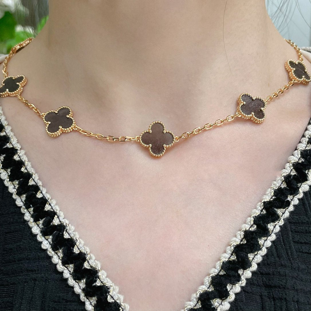 Van Cleef & Arpels CLOVER 10 MOTIF GREY MOP PINK GOLD NECKLACE