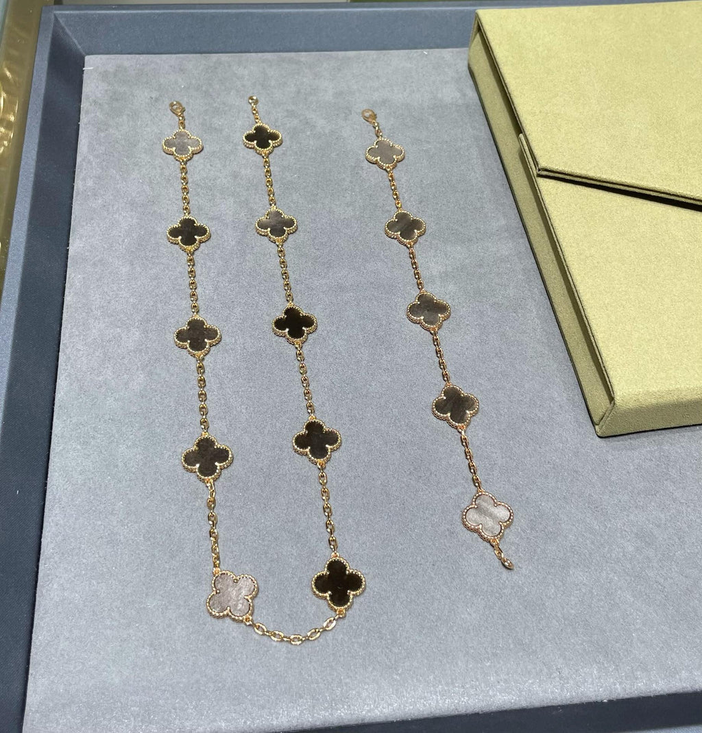 Van Cleef & Arpels CLOVER 10 MOTIF GREY MOP PINK GOLD NECKLACE