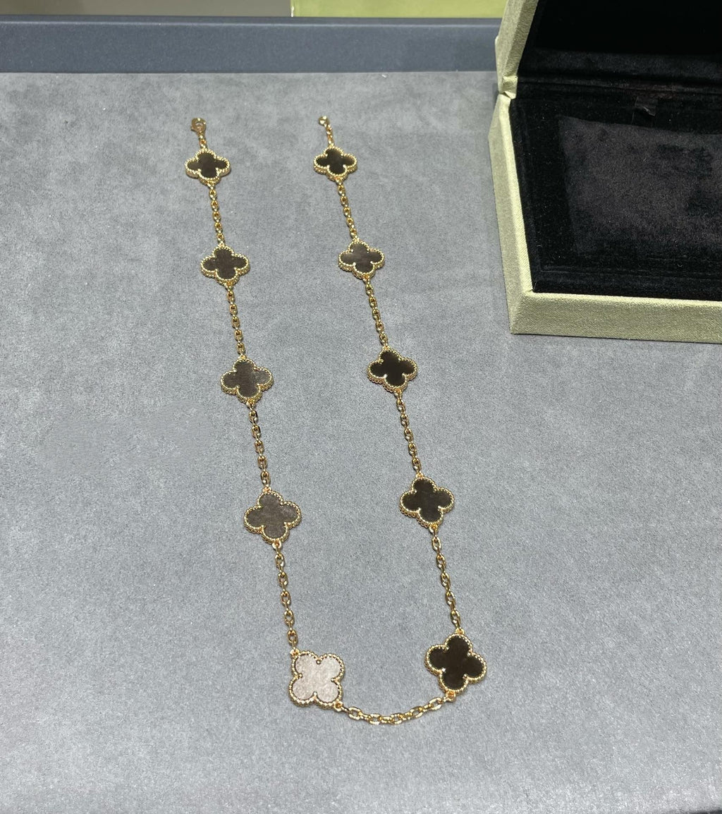 Van Cleef & Arpels CLOVER 10 MOTIF GREY MOP PINK GOLD NECKLACE