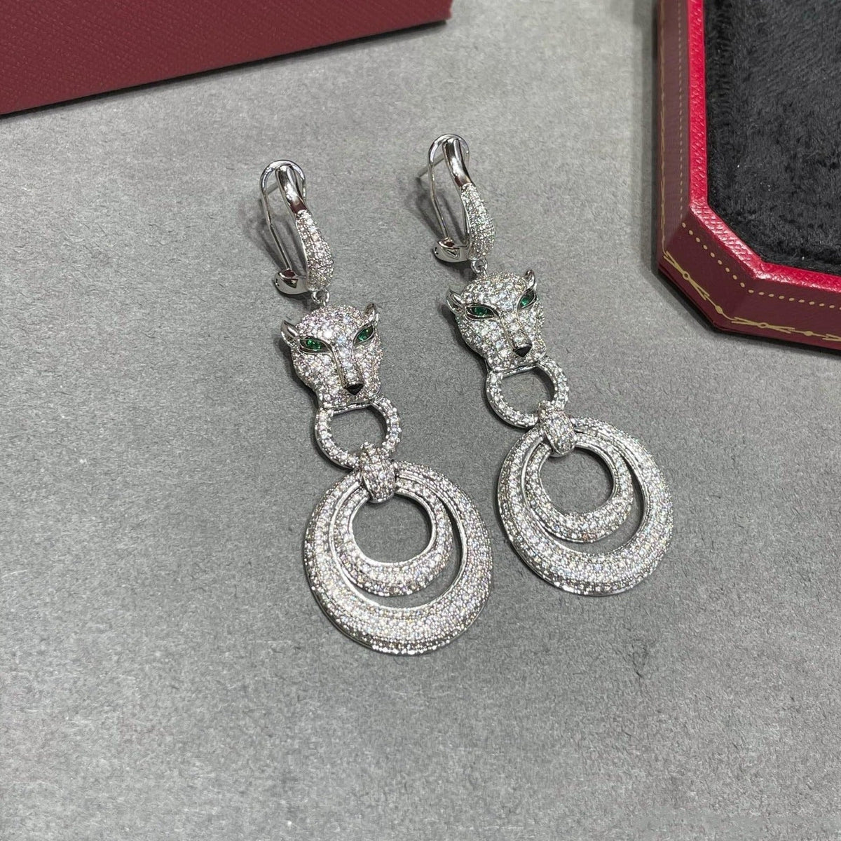 CARTIER PANTHERE DE CARTI SILVER DIAMOND DROP EARRINGS