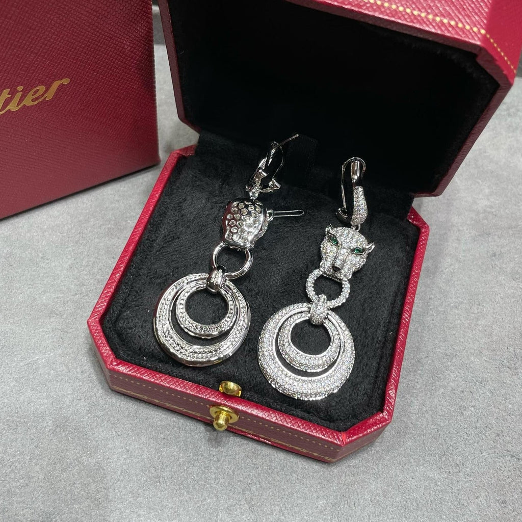 CARTIER PANTHERE DE CARTI SILVER DIAMOND DROP EARRINGS