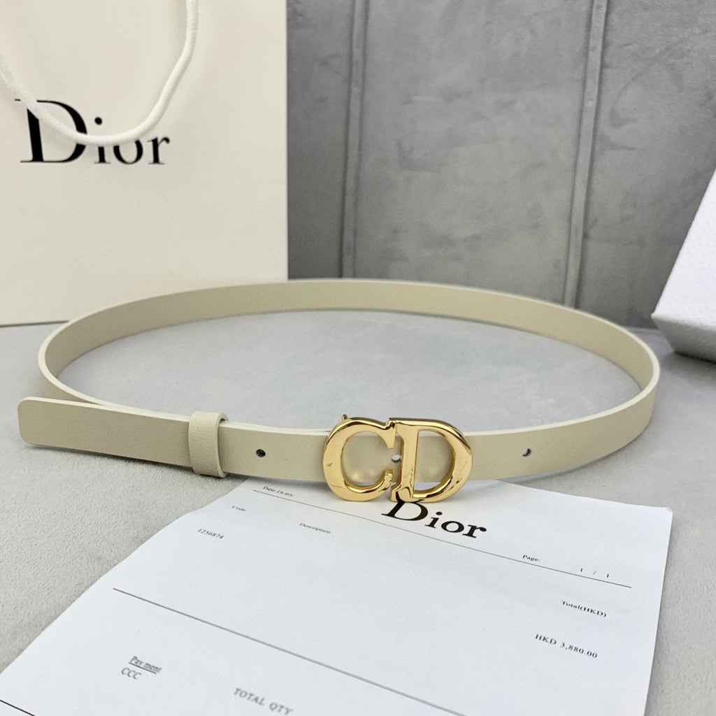 DIOR 25S BELT 20 MM IN BEIGE WHITE CALFSKIN WITH GOLD HARDWARE 590776
