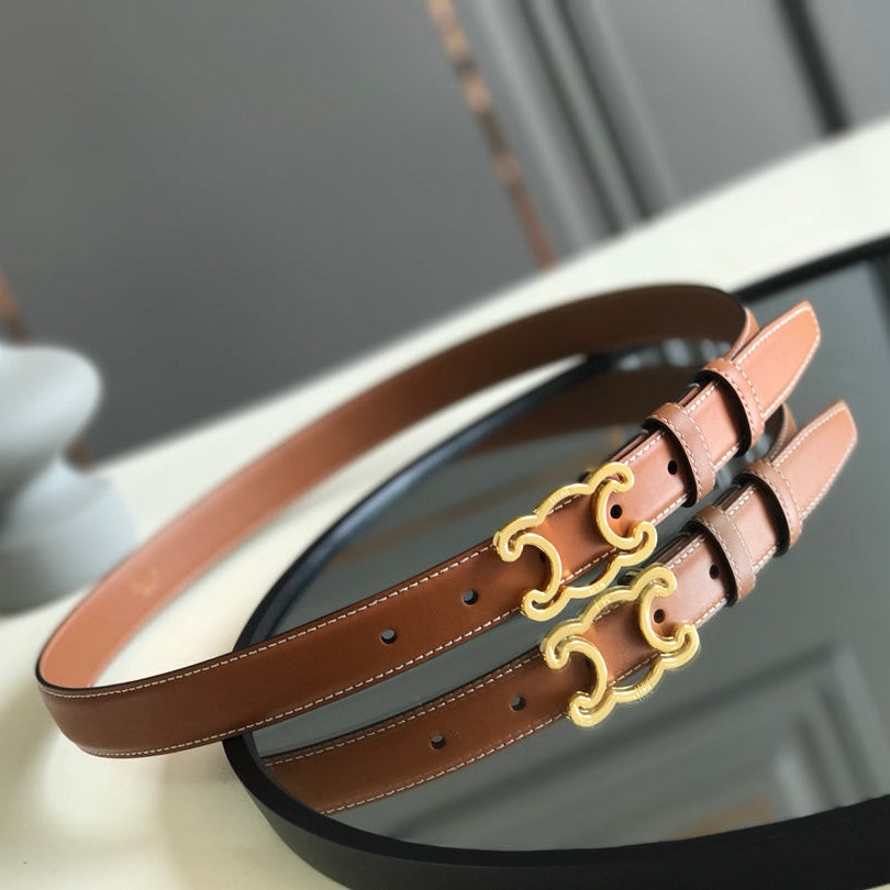 CELINE 25S BELT TRIOMPHE 25MM IN BROWN CALFSKIN 559676
