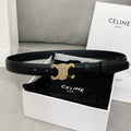 CELINE 25S TRIOMPHE BELT 25MM IN BLACK CALFSKIN GLOD HARDWARE 580679
