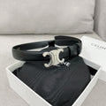 CELINE 25S TRIOMPHE BELT 25MM IN BLACK CALFSKIN SILVER HARDWARE 580680