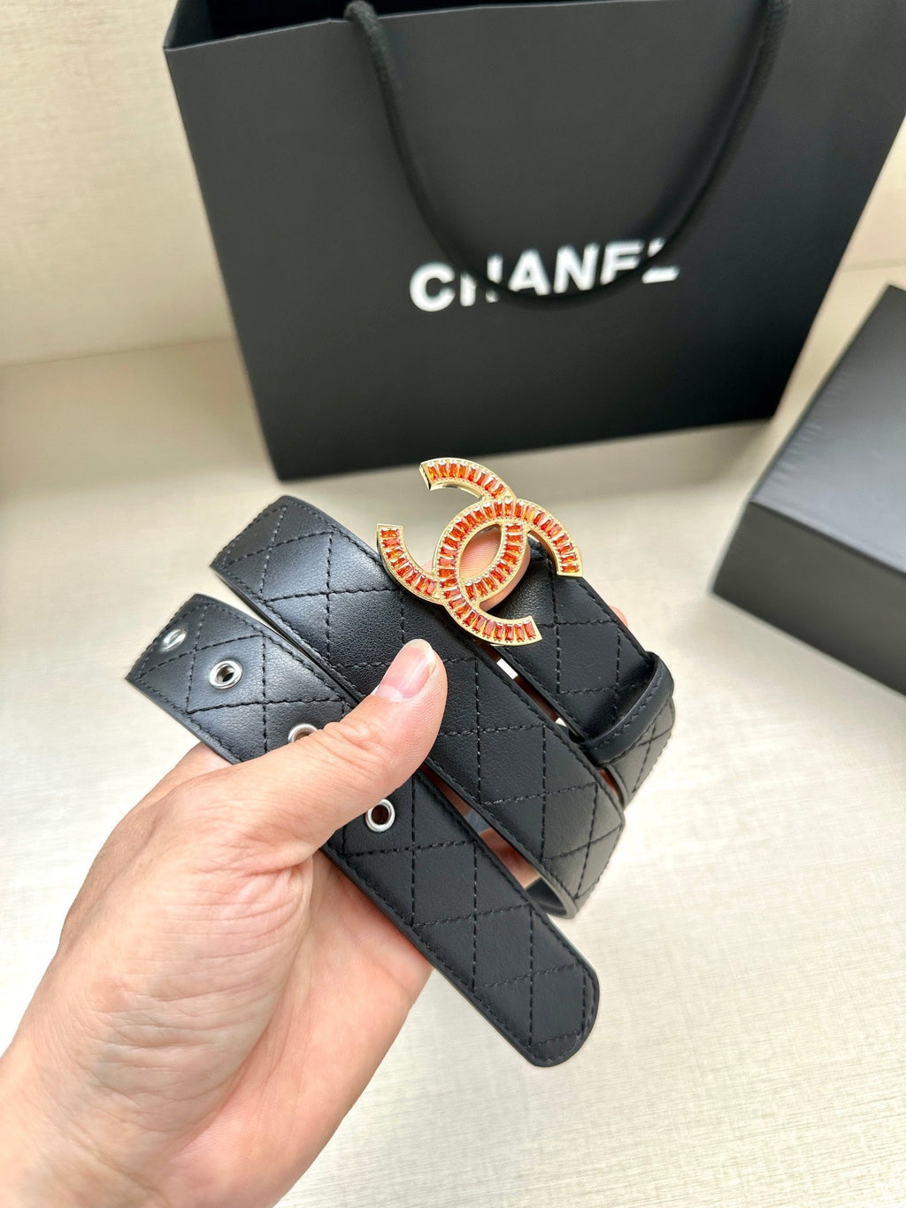 CHANEL 25S BELT 30 MM IN BLACK CALFSKIN 616961