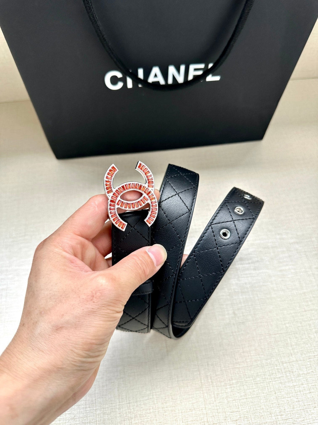 CHANEL 25S BELT 30 MM IN BLACK CALFSKIN 616961
