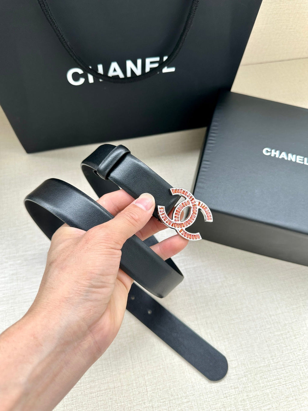 CHANEL 25S BELT 30 MM IN BLACK CALFSKIN 616968