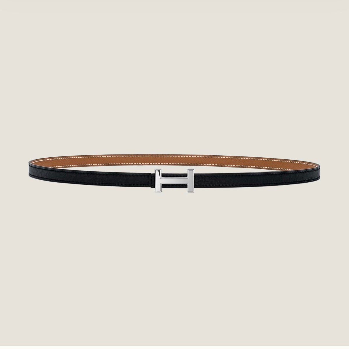 HERMES FOCUS BUCKLE & REVERSIBLE TAWNY BROWN AND BLACK LEATHER STRAP 13MM SILVER HARDWARE