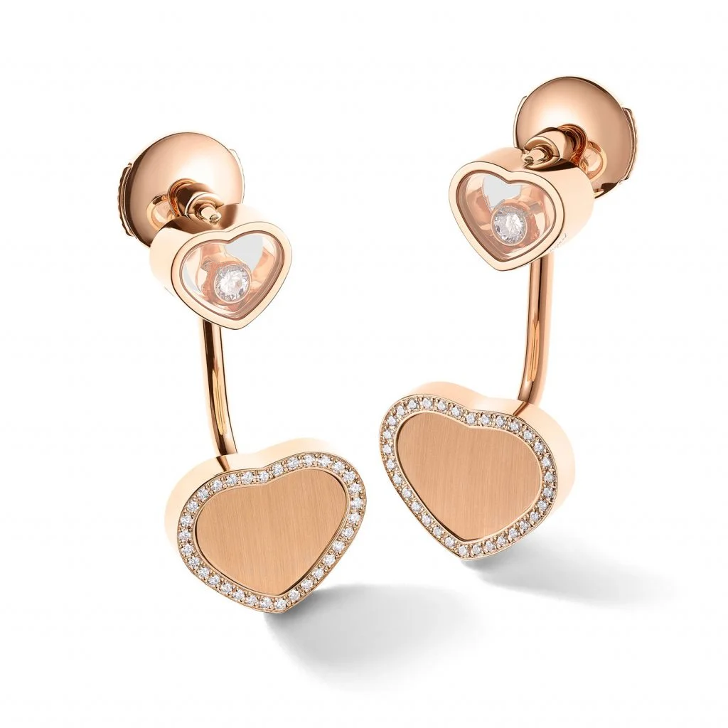 CHOPARD HAPPY HEART PINK MOP EARRINGS DIAMOND