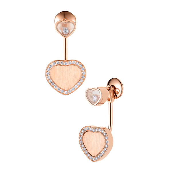 CHOPARD HAPPY HEART PINK MOP EARRINGS DIAMOND